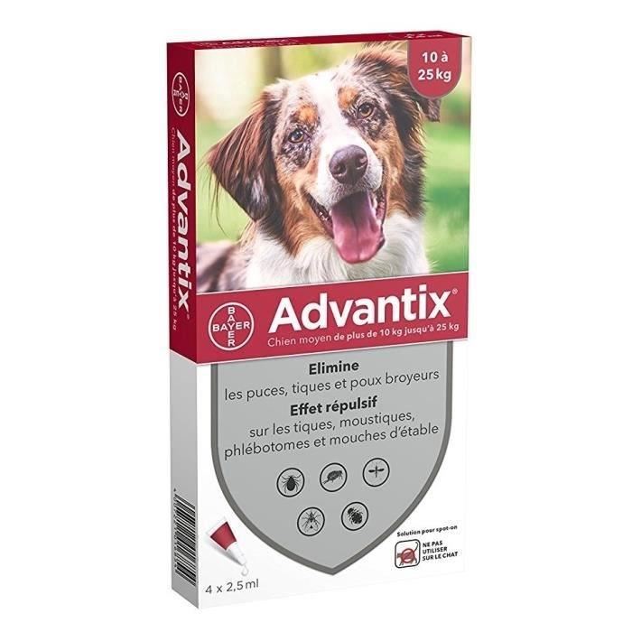 Pour chien moyen de 10 a 25kg Advantix 4 Pipettes Antiparasitaires