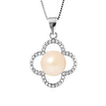 PERLINEA- Collier Trèfle- Perle de Culture d'Eau Douce- Diamètre 9-10 mm- Rose- Bijou Femme- Argent 925 Millièmes