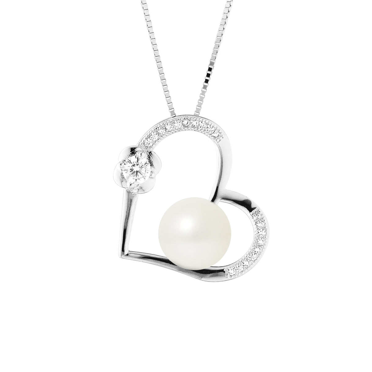 PERLINEA- Collier Love- Perle de Culture d'Eau Douce- Diamètre 9-10 mm Blanc- Bijou Femme- Argent 925 Millièmes