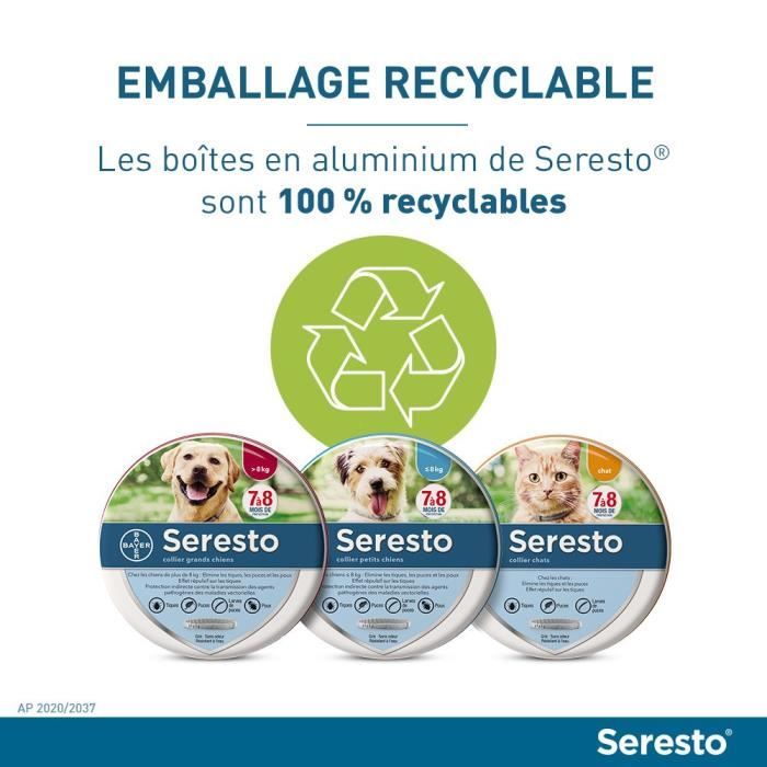 Seresto Chien Collier Anti-Puces et Anti-Tiques -8kg 2 unités