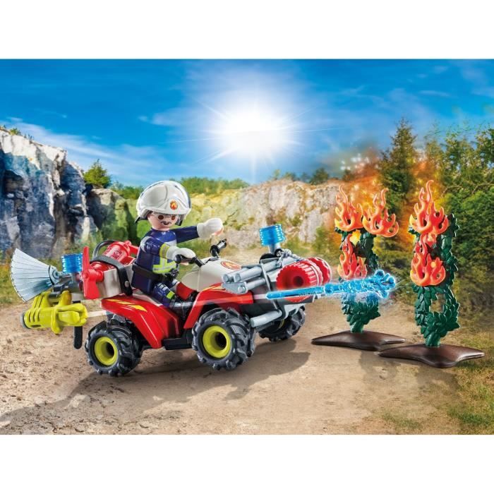 PLAYMOBIL 71825 Pompier avec quad et arbustes enflammés