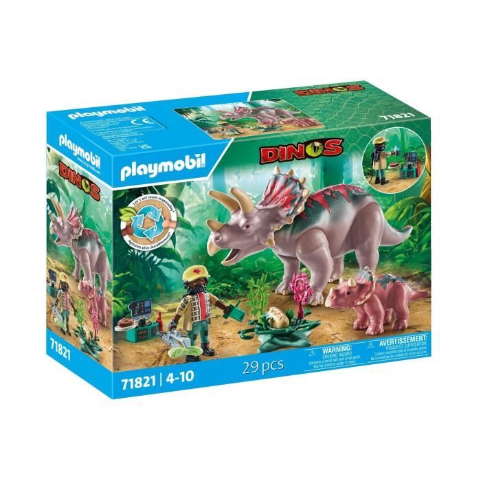 PLAYMOBIL 71821 Tricératops avec bébé et explorateur
