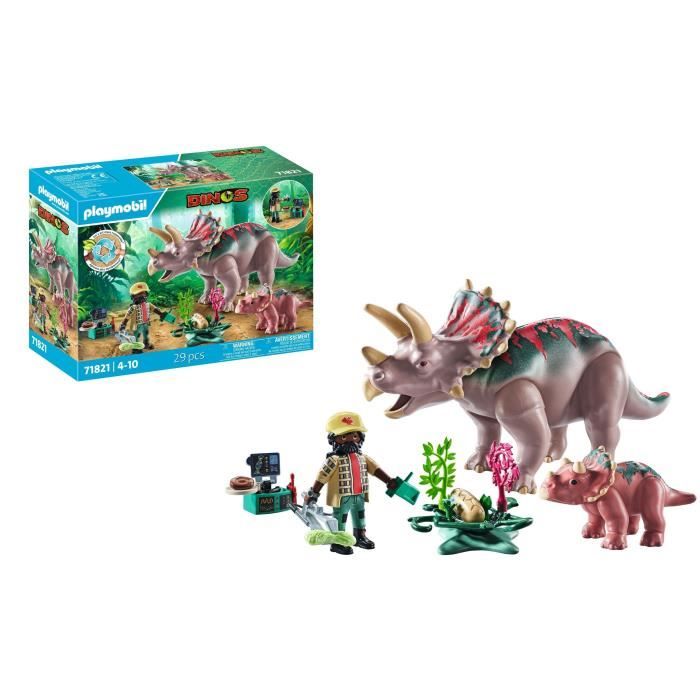 PLAYMOBIL 71821 Tricératops avec bébé et explorateur