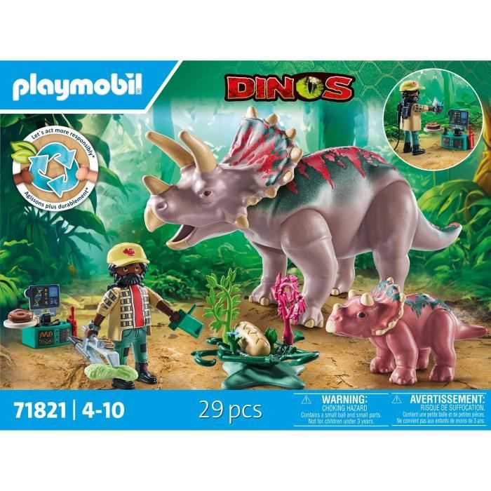 PLAYMOBIL 71821 Tricératops avec bébé et explorateur