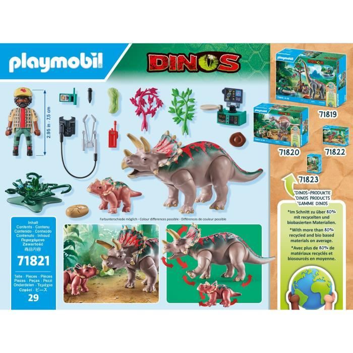 PLAYMOBIL 71821 Tricératops avec bébé et explorateur