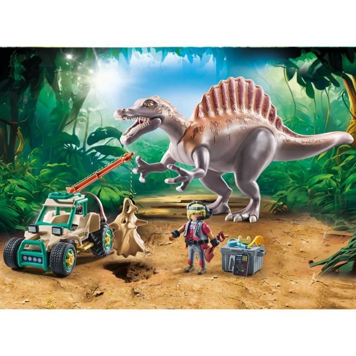 PLAYMOBIL 71820 Spinosaure, chercheur et véhicule a grue pivotante, Dinos, 60 pieces, Des 4 ans