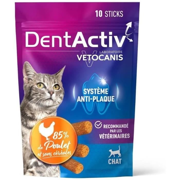 10 Bâtonnets - VETOCANIS - Hygiene Bucco-Dentaire au Poulet pour Chat Dentactiv