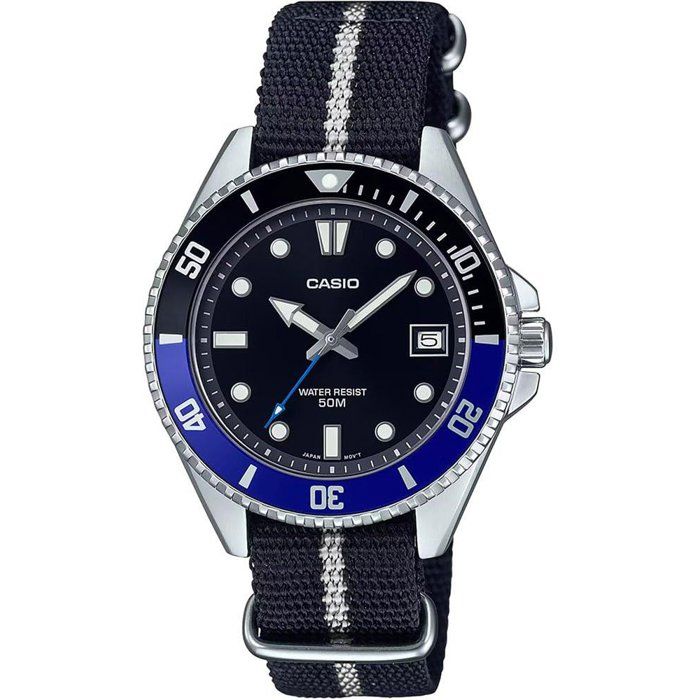 Montre Casio MDV-10C homme noir et bleu bracelet tissu