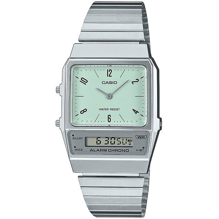 Montre Casio AQ mixte verte à quartz bracelet acier