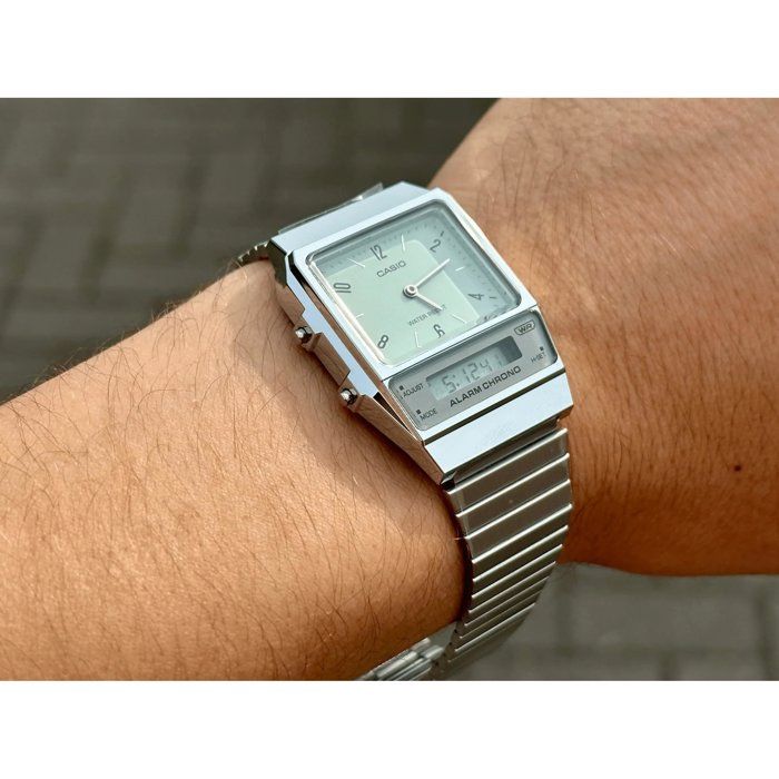 Montre Casio AQ mixte verte à quartz bracelet acier