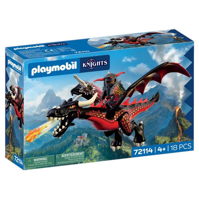 PLAYMOBIL 72114 Dragon noir & chevalier, Adventure les chevaliers, 18 pieces, des 4 ans
