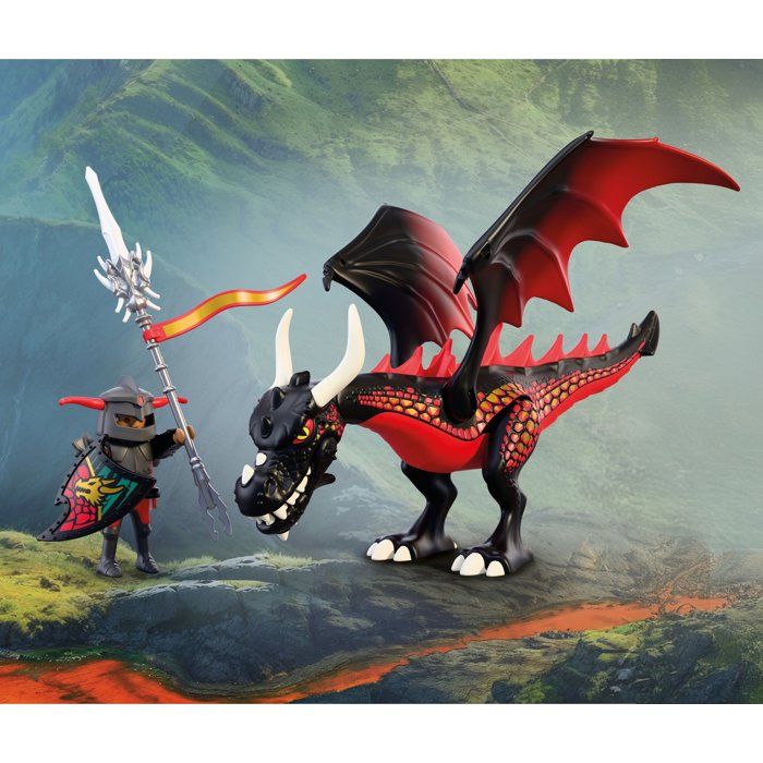 PLAYMOBIL 72114 Dragon noir & chevalier, Adventure les chevaliers, 18 pieces, des 4 ans