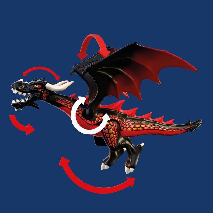PLAYMOBIL 72114 Dragon noir & chevalier, Adventure les chevaliers, 18 pieces, des 4 ans