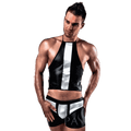 Homme en costume de serveur sexy noir et blanc deux pièces avec semi-t-shirt et boxer.