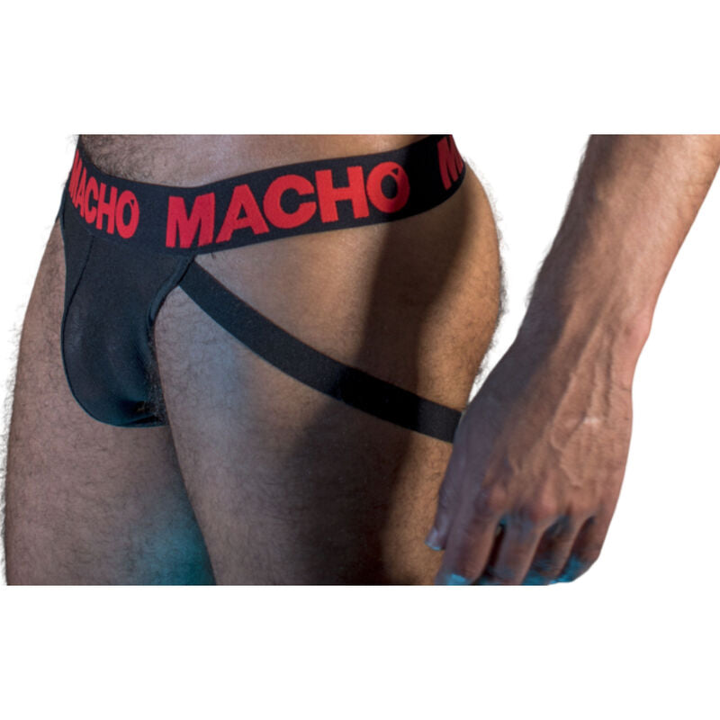 MACHO MX26X2 - Jockstrap Semi-Transparent Noir/Rouge Tissu Élastique