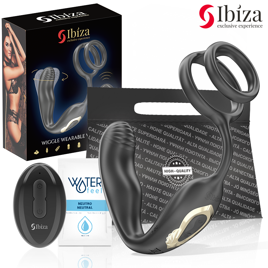 IBIZA - Plug anal rotatif télécommandé WIGGLE avec vibrations périnéales et anneaux rehaussant le pénis