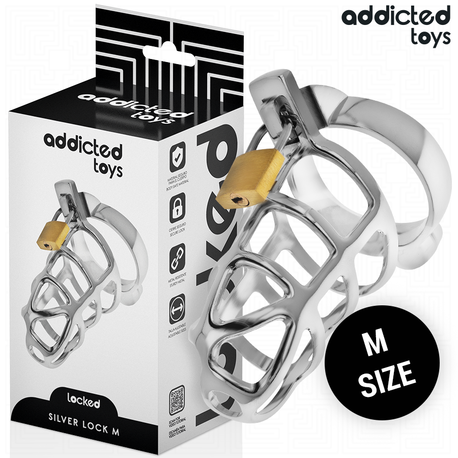 ADDICTED TOYS LOCKED - CAGE À PÉNIS EN MÉTAL AVEC VERROU ARGENT TAILLE M