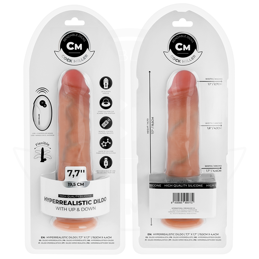 COCK MILLER - GODE HYPER-RÉALISTE À VENTOUSE ET À POUSSÉE AVEC TÉLÉCOMMANDE 19,5 CM