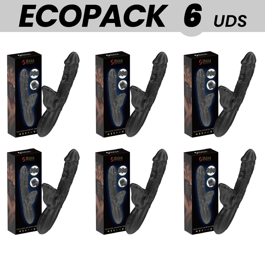 ECOPACKS 6 UNITÉS - VIBRATEUR ET STIMULATEUR DE CLITORIS IBIZA AVEC EFFET DE MORSURE ET DE ROTATION