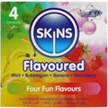 Préservatifs Skins Multi-Saveurs Pack 4 Extra Lubrifiés Latex Naturel Banane Bubblegum Menthe Fraise
