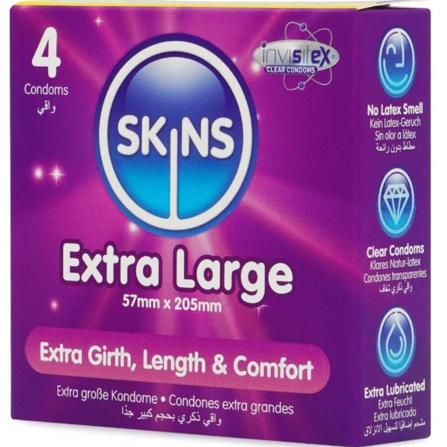 SKINS - PACK DE 4 PRÉSERVATIFS EXTRA LARGES PREMIUM
