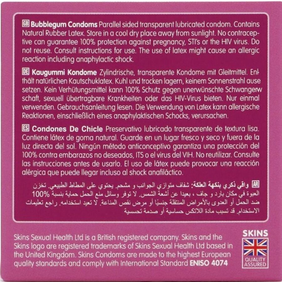 SKINS - PACK DE 4 PRÉSERVATIFS BUBBLEGUM PREMIUM