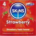 Préservatifs Skins Fraise Pack 4 Extra Lubrifiés Latex Naturel Saveur Fraise 55mm x 190mm