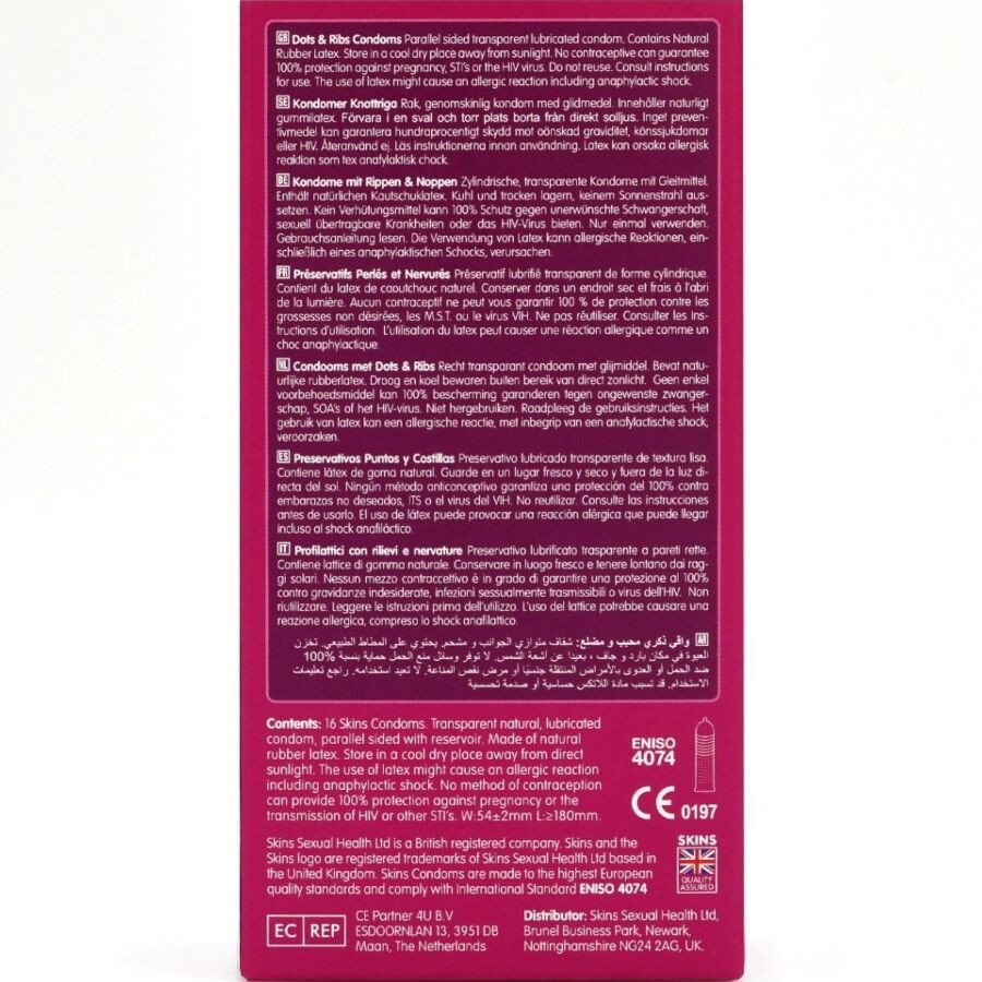 SKINS - PACK DE 16 PRÉSERVATIFS PREMIUM DOTS & RIBS