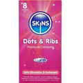 Préservatifs Skins Dots & Ribs Pack 8 Texturés Extra Lubrifiés Latex Naturel Vanille 52mm x 190mm