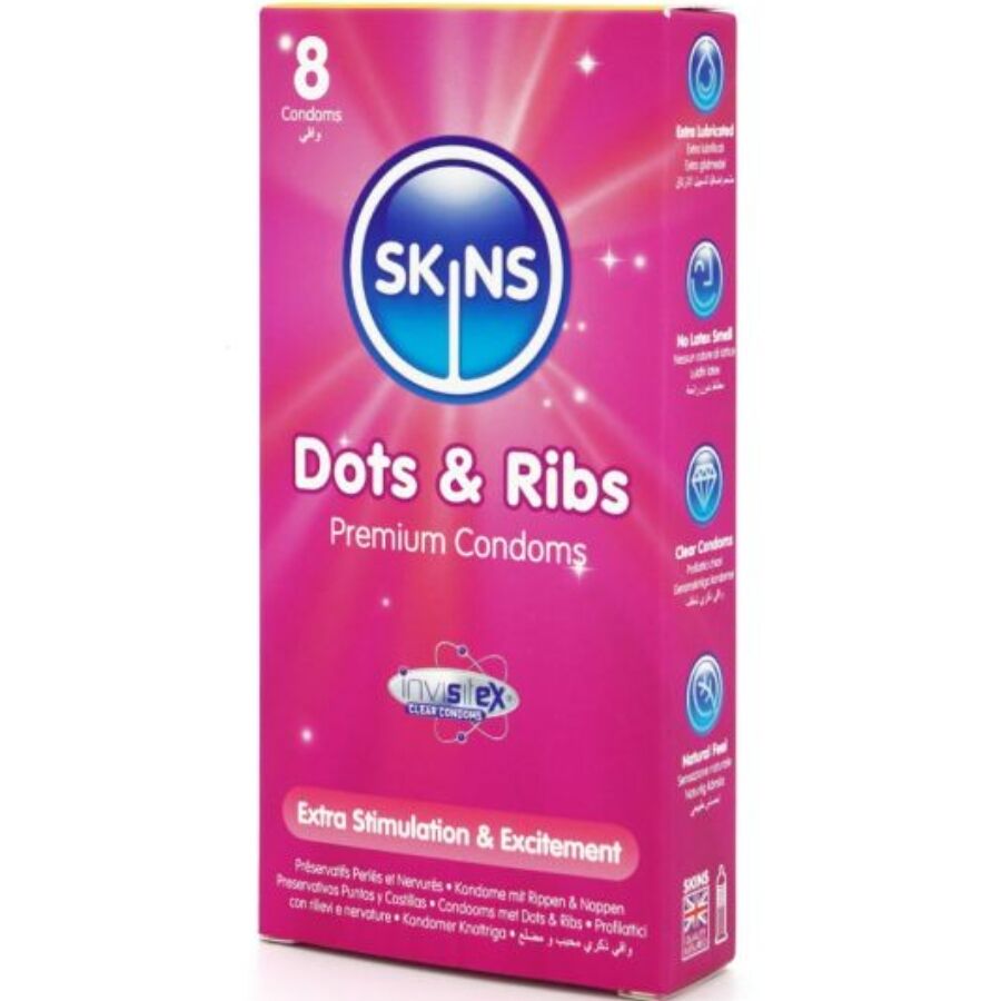 SKINS - PACK DE 8 PRÉSERVATIFS PREMIUM DOTS & RIBS
