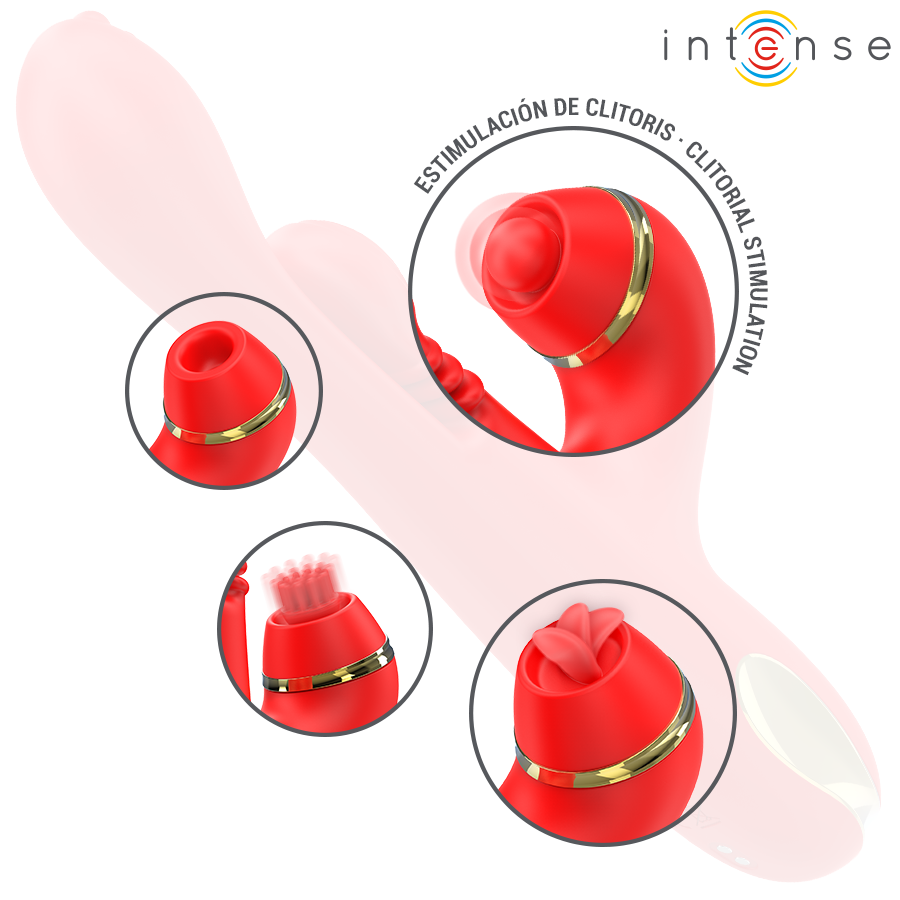 INTENSE - STIMULATEUR DE CLITORIS MULTIFONCTION KATY 4 TÊTES INTERCHANGEABLES ROUGE