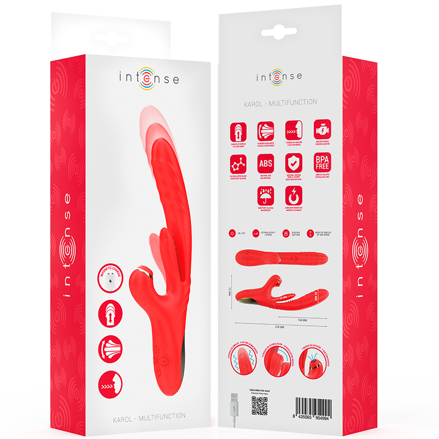 INTENSE - KAROL VIBRATEUR MULTIFONCTION POUSSÉE & STIMULATION & ONDES STIMULANTES ROUGE