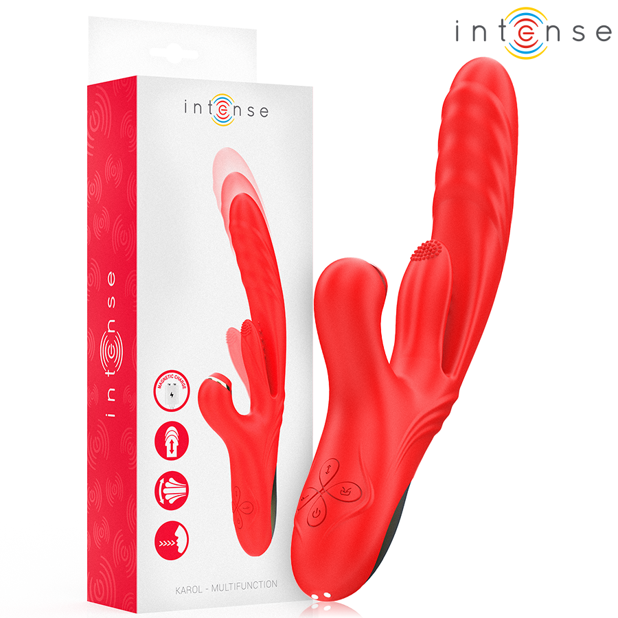 INTENSE - KAROL VIBRATEUR MULTIFONCTION POUSSÉE & STIMULATION & ONDES STIMULANTES ROUGE