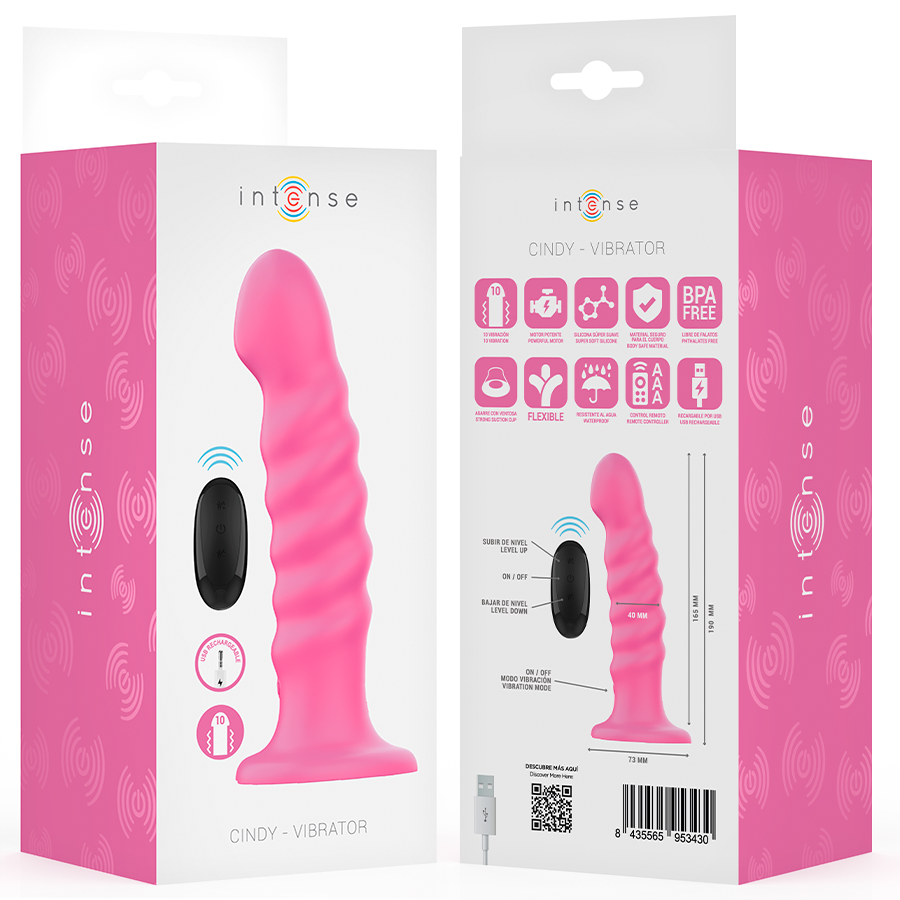 INTENSE - CINDY VIBRATEUR TAILLE L DESIGN SPIRALE 10 VIBRATIONS ROSE TÉLÉCOMMANDE
