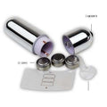 Silver cylindrical vibrator with three LR44 batteries and on/off cap for couvercle d'extension device