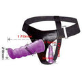 harnais anal et vaginal femme lilas avec double gode 17 cm et culotte triangulaire réglable